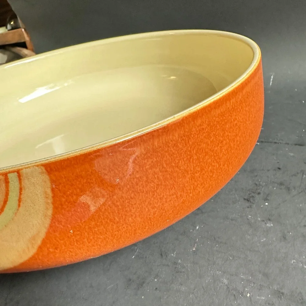 Denby Fire Chilli Serving Bowl Orange Cream Swirl Stoneware England Retired 10in